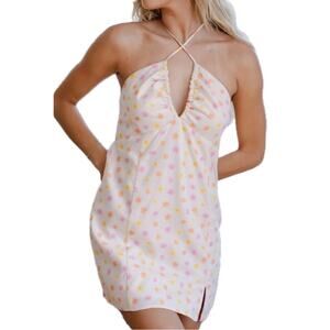 Elodie Flower Power Floral Halter Mini Dress Deep V Neck Size Medium NWT